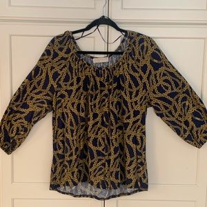 Michael Kors 1X blouse. Navy Blue with gold. Worn once.